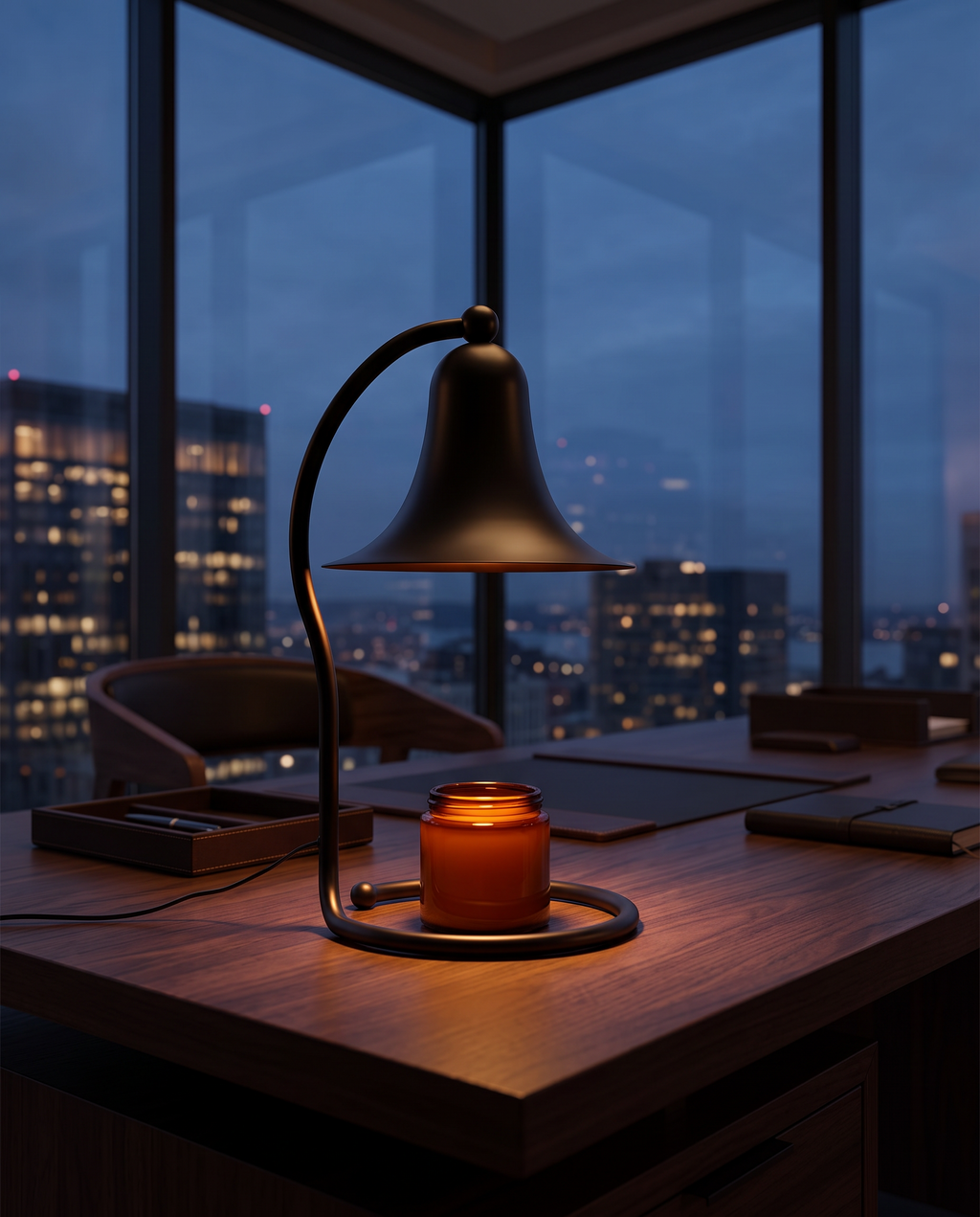 Yeuslor candle warmer lamp on a corner-office desk