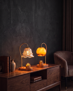 Orb and Flower candle warmer lamp duo, wider lifestyle shot