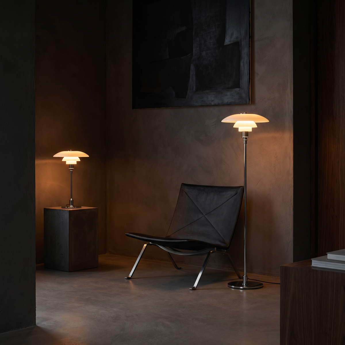 Bergen floor lamp, styled in a sparse living room corner