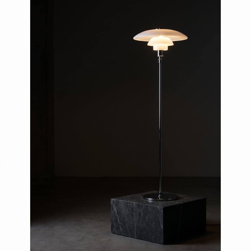 Bergen floor lamp, low-angle shot emphasizing floor-lamp height