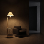 Lumen floor lamp, styled beside an armchair
