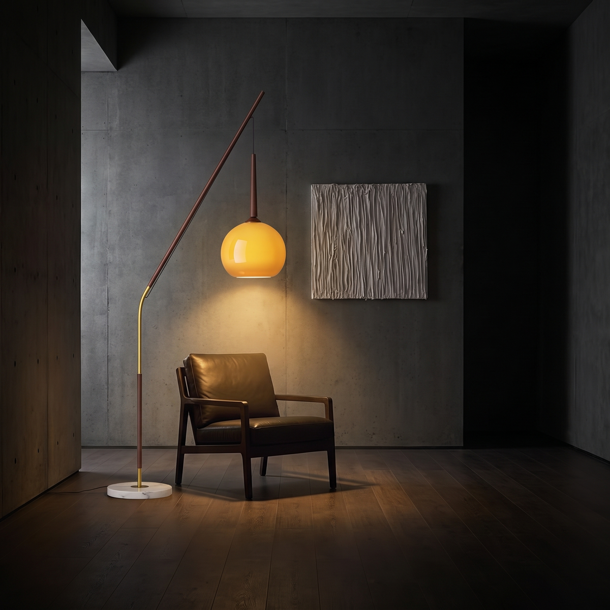 Meridian floor lamp, styled beside a reading chair