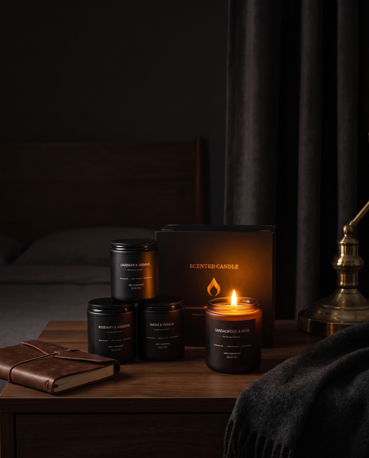 Compass candle set, bedroom lifestyle