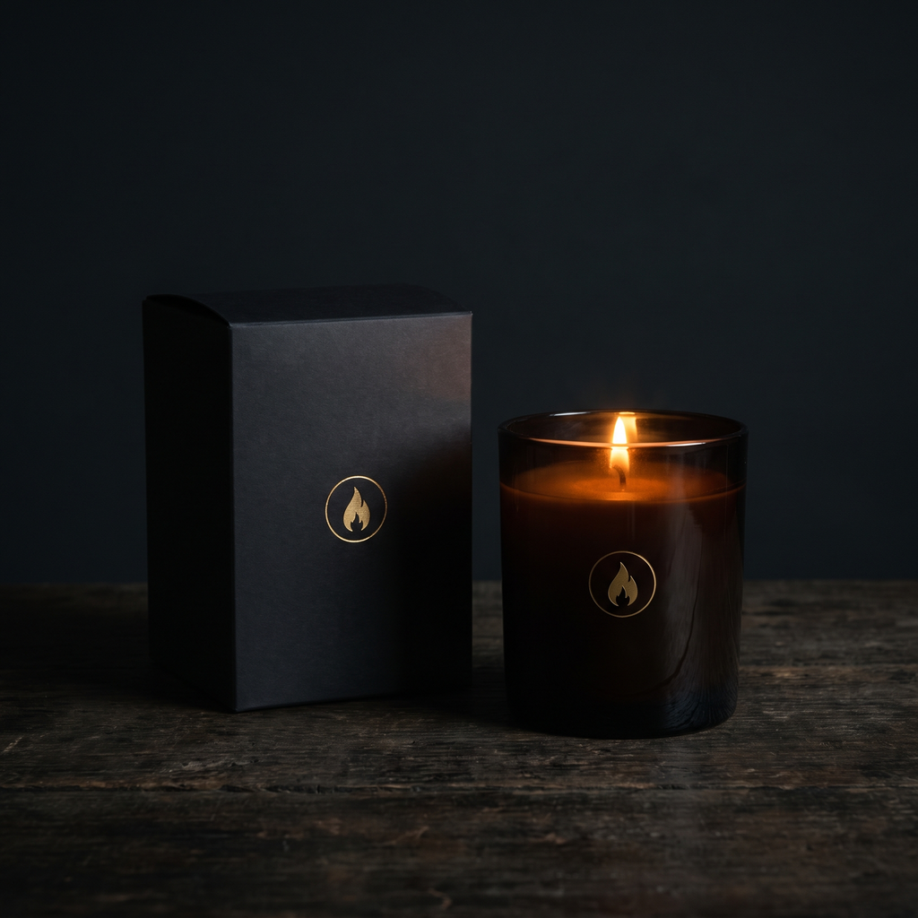 Regent — The Mahogany Teakwood candle and box, third angle