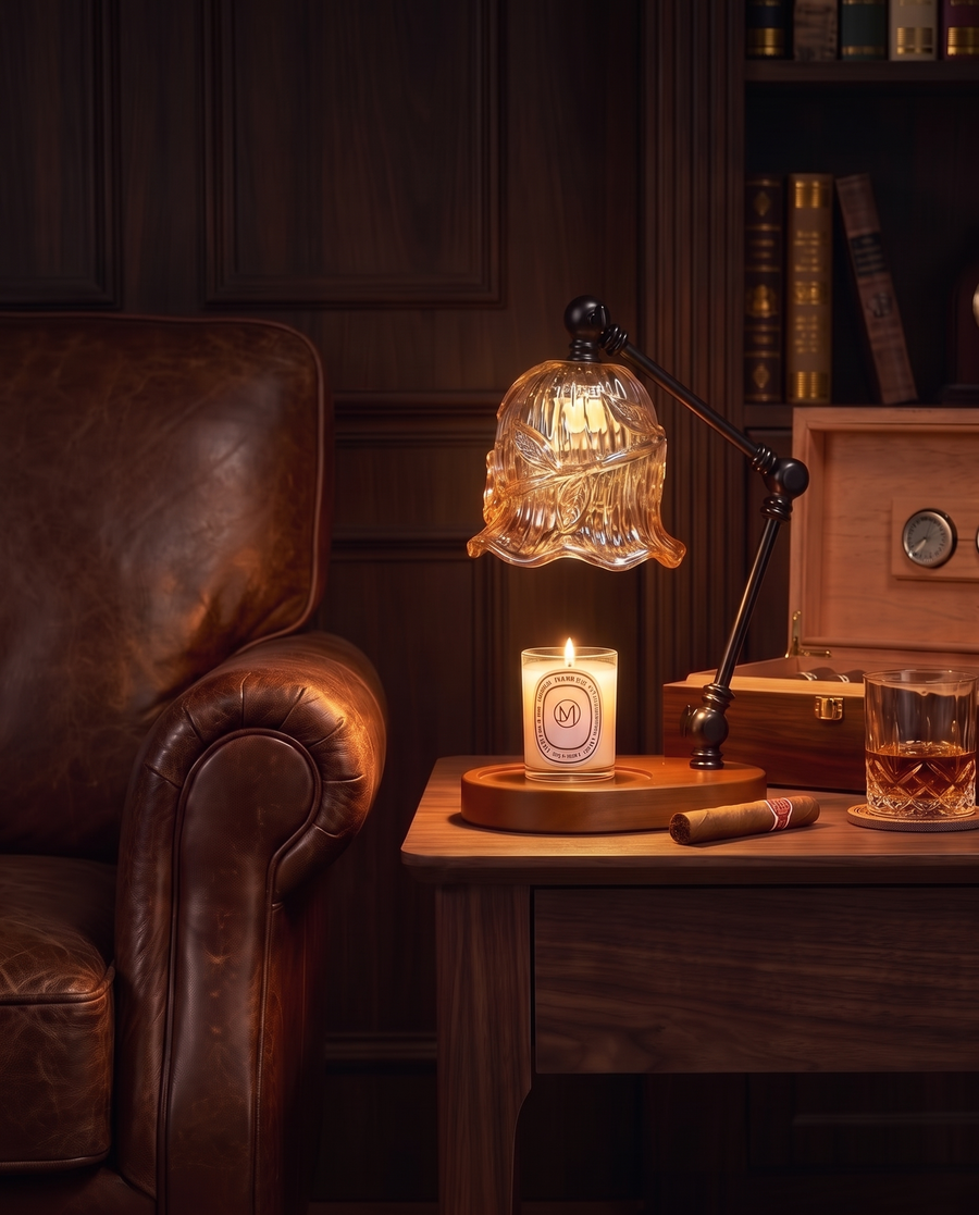 The Study, lit at dusk