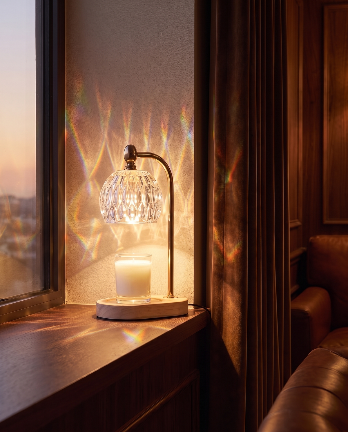 MEIXISUE candle warmer lamp on a windowsill, prismatic light